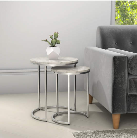 White Marble Nesting Tables, 43x43x50cm