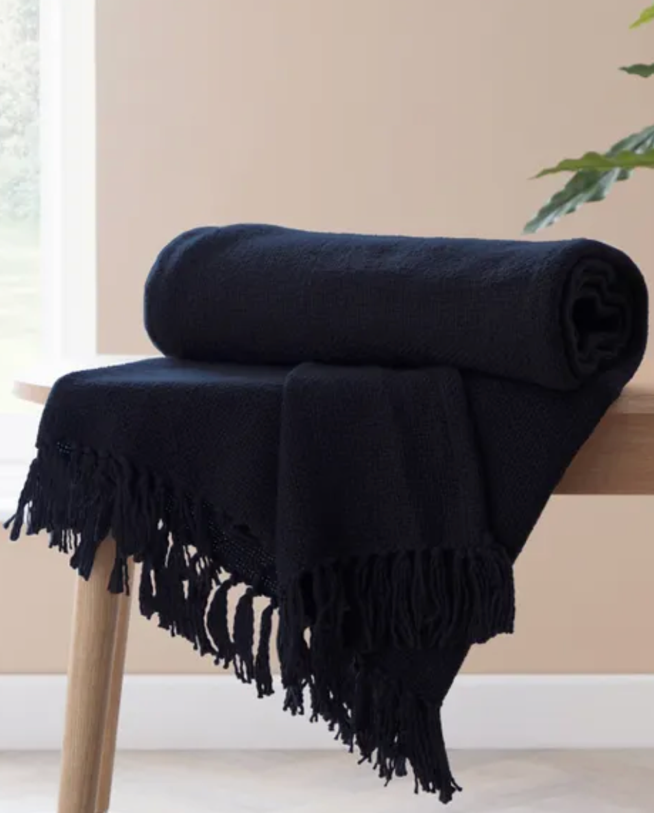 Aris Cotton Weave Throw - Navy