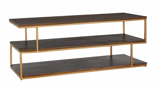 CONRAN COFFEE TABLE IN WOOD SHELF & BRASS FRAME