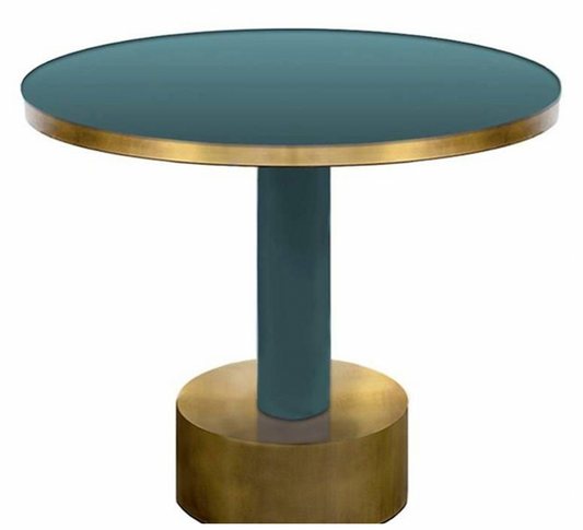 DESIGNER ROUND COFFEE TABLE IN BRASS/EMERALD GREEN
