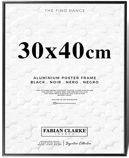 Fabian Clarke London® 30x40cm Black Aluminium Picture Frame Hang Portrait or Landscape with Safety Glass
