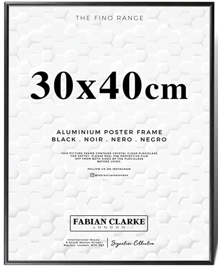 Fabian Clarke London¬Æ 30x40cm Black Aluminium Picture Frame Hang Portrait or Landscape with Safety Glass