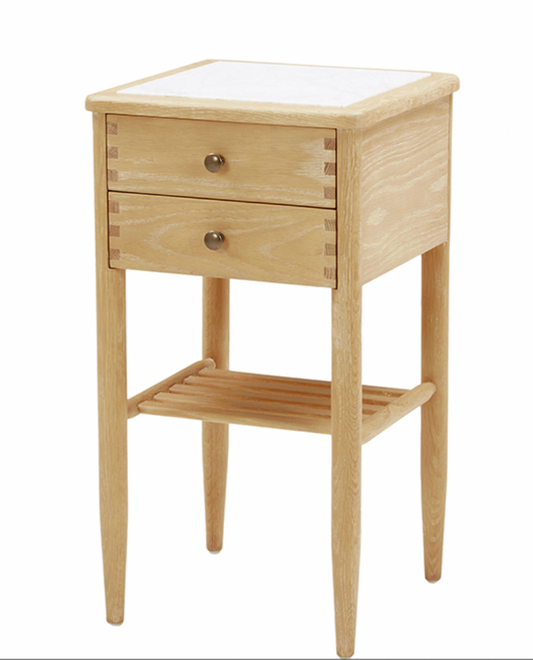 LOAF.COM JOINER BEDSIDE TABLE IN LIGHT OAK AND WHITE MARBLE, 38x38x70cm