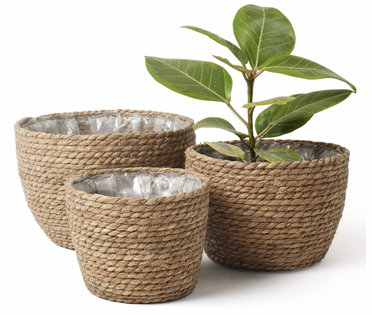 La Jolíe Muse Seagrass Planter Basket Indoor, Flower Pots Cover, Plant Containers, Natural(3-Pack)