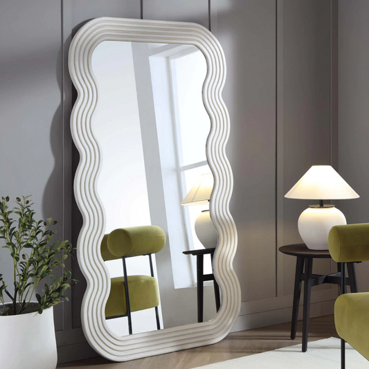 Venus Full Length Wave Mirror 180 x 100 cm, Washed White