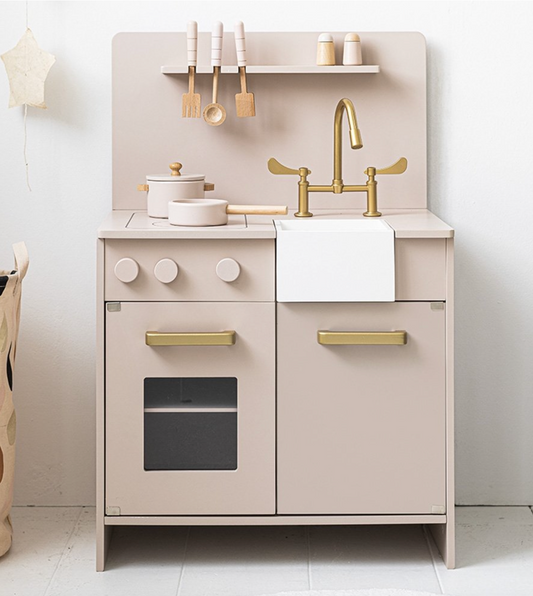 WOODEN TOY KITCHEN | INCL. 7 ACCESSORIES | SOFT PINK