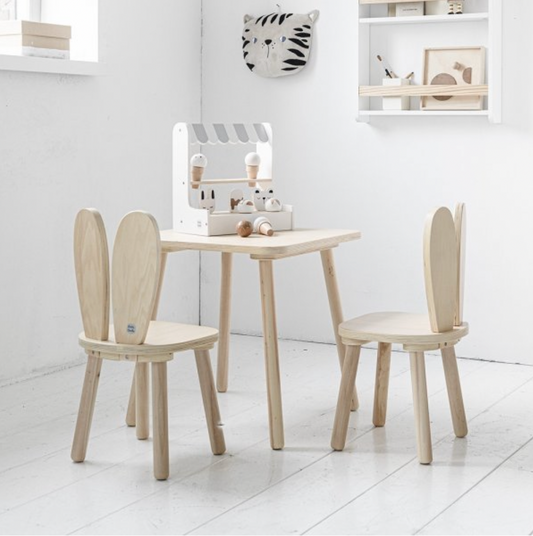CHILDRENS TABLE AND CHAIRS | BUNNY RABBIT | NATURAL