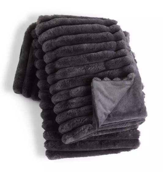 Habitat Ribbed Faux Fur Throw - Charcoal