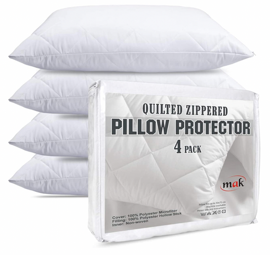 mak - Pack Of 4 Quilted Pillow Cases Protector Zippered Enclosure White 75x50 cm