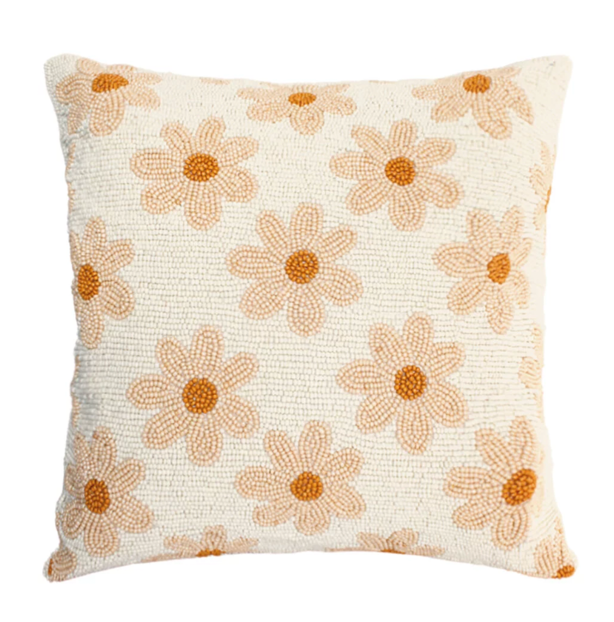 Daisies Beaded Cushion - Crème