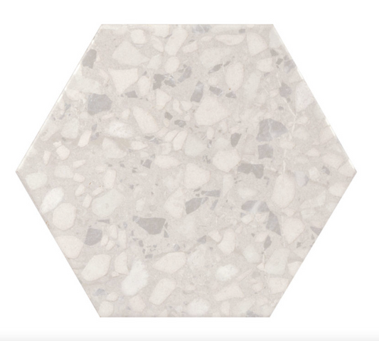 Zappa White Terrazzo Effect Porcelain - Hexagonx230x9