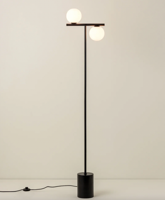 Perch - 2 light matt black and opal floor lamp