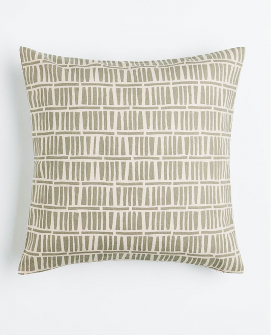 Patterned cotton cushion cover, Khaki green/Patterned 50x50cm