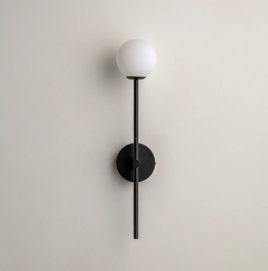 Chelso - matt black and opal wall light