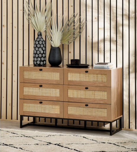 Padstow 6 Drawer Chest - Oak, 40x120x75cm