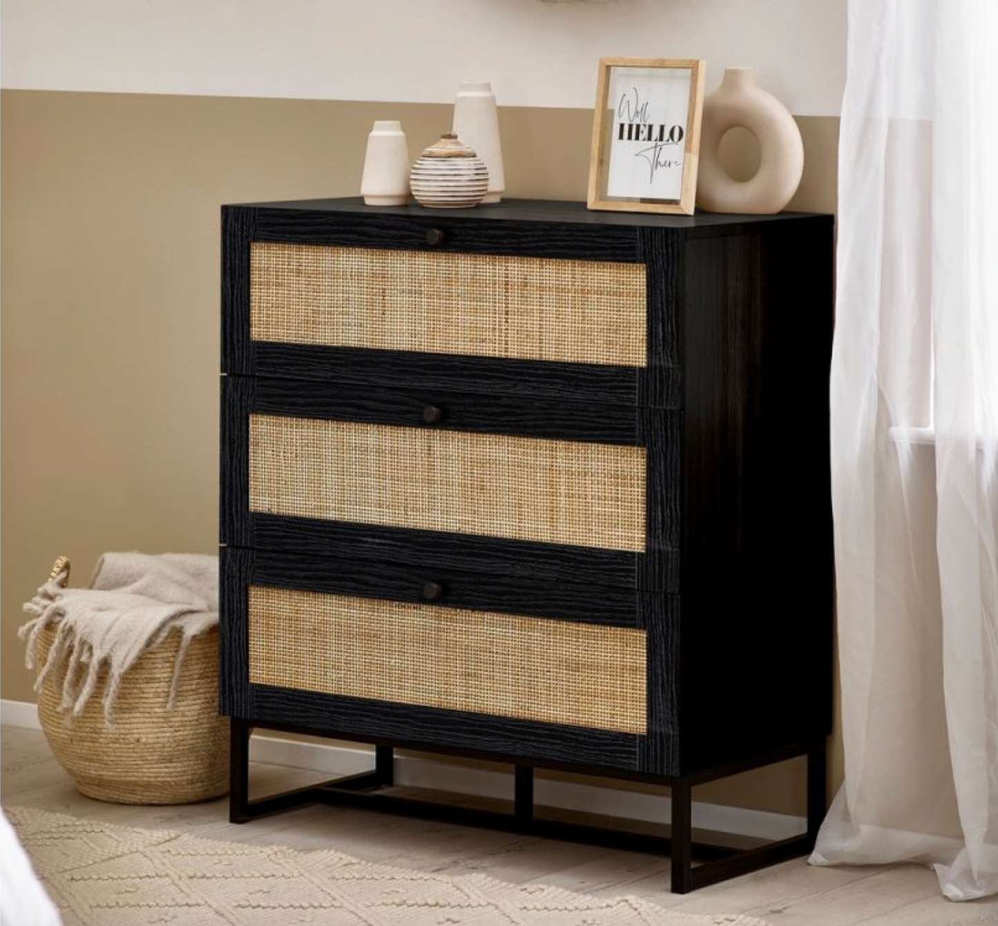 Padstow 3 Drawer Chest - Black, 40x80x90cm