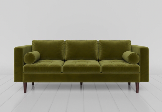Harper 3 Seater Sofa - Olive Green Velvet, 215x84x80cm