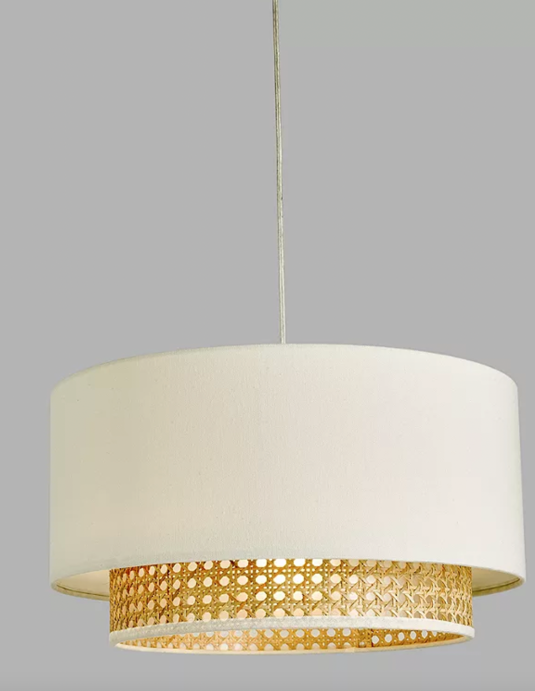 Double Layered Rattan Easy-to-Fit Ceiling Shade, Cream/Natural, 21.5x40cm