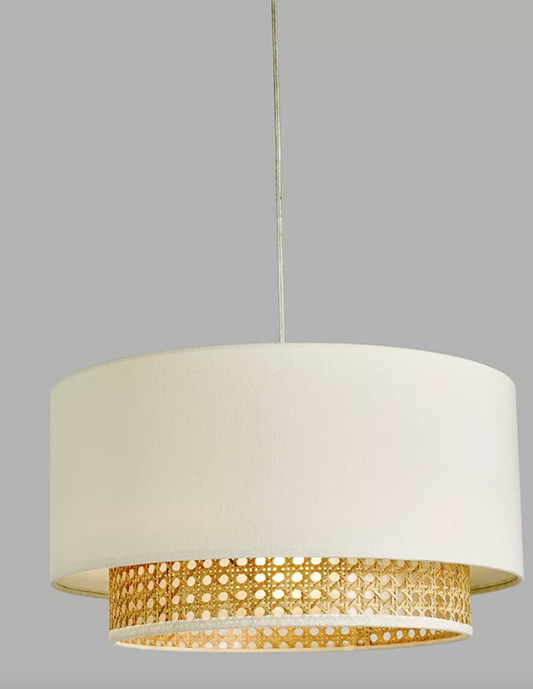 Double Layered Rattan Easy-to-Fit Ceiling Shade, Cream/Natural, 21.5x40cm