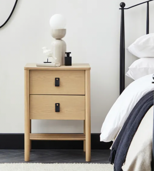 Henry 2 Drawer Bedside Oak, 64.5x45x40cm