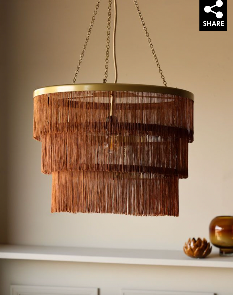 Three-Tier Fringe Chandelier - Burnt Orange, 46x30x50cm