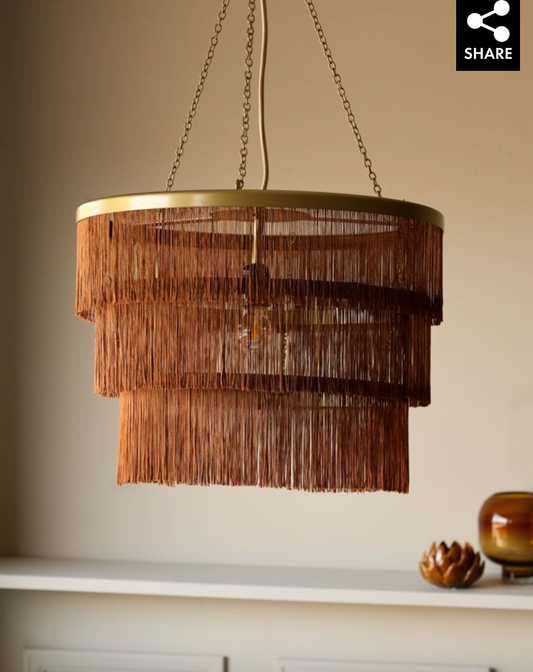 Three-Tier Fringe Chandelier - Burnt Orange, 46x30x50cm