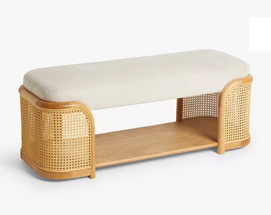 Dime Bench, Light Wood Frame, Cream Boucle, 47x120x45cm