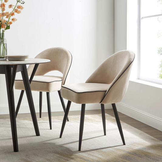 Oakley Champagne Velvet Upholstered Dining Chairs with Contrast Piping