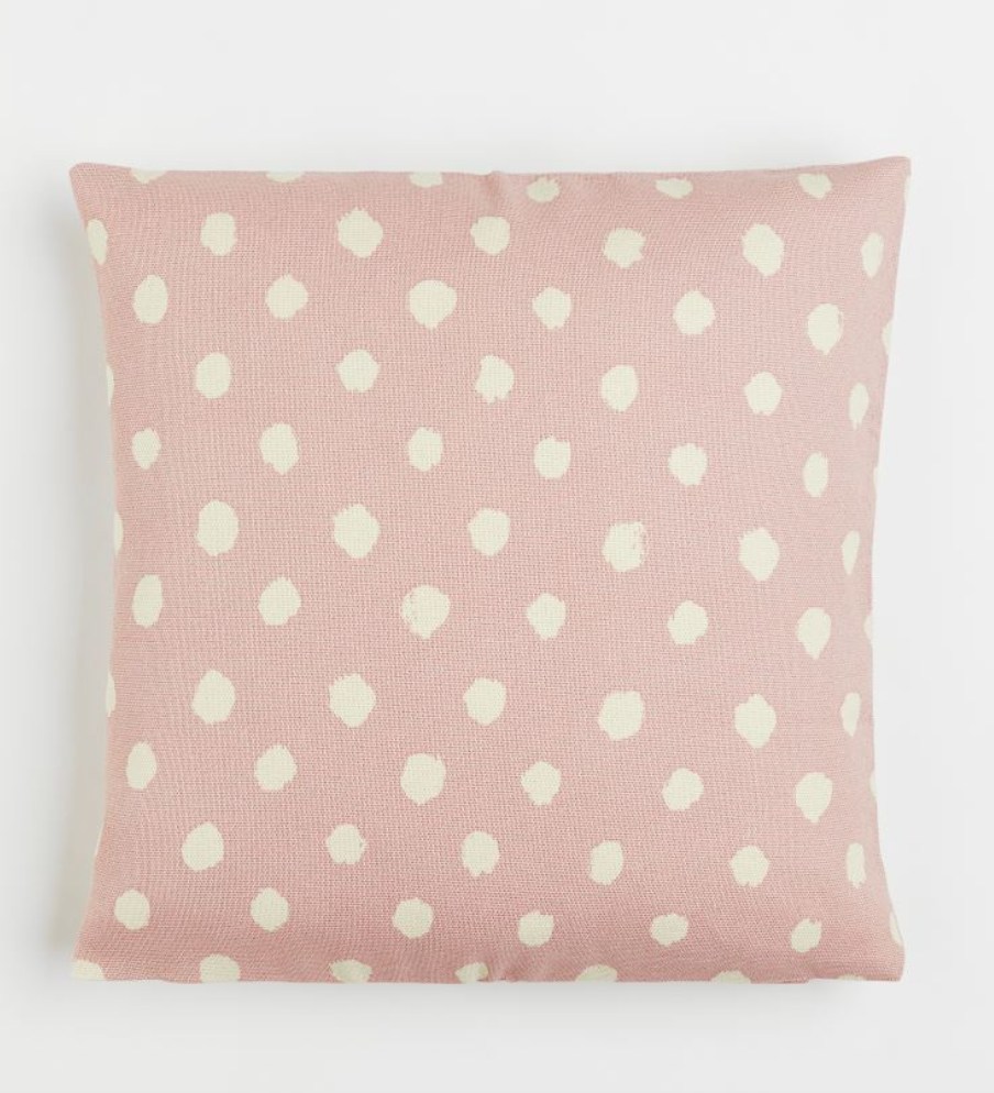Patterned cotton cushion cover, Pink Spotted 50x50cm