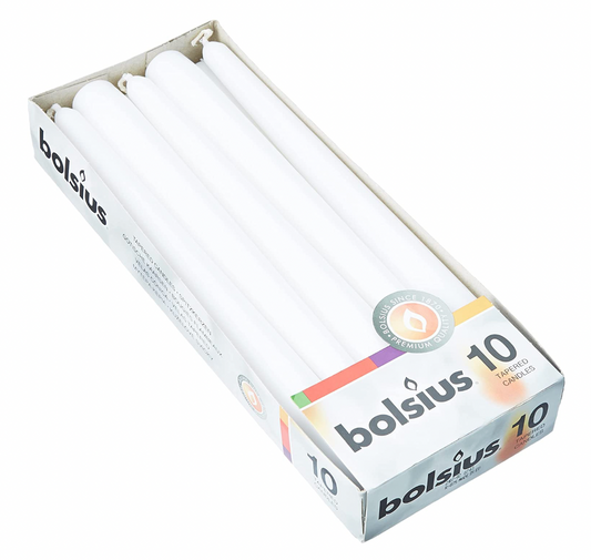 Bolsius Tapered Dinner Candles, White Box 10s