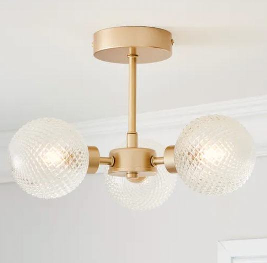 Elodie 3 Light Semi Flush Ceiling Fitting, 20x35cm