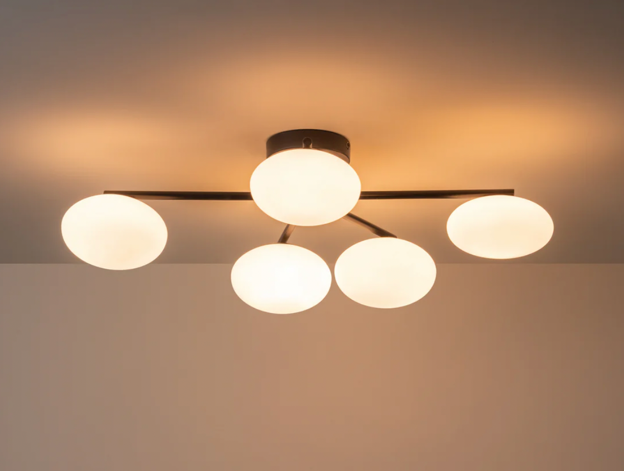 Imperial - 5 light matt black and opal flush, 15x70x55cm