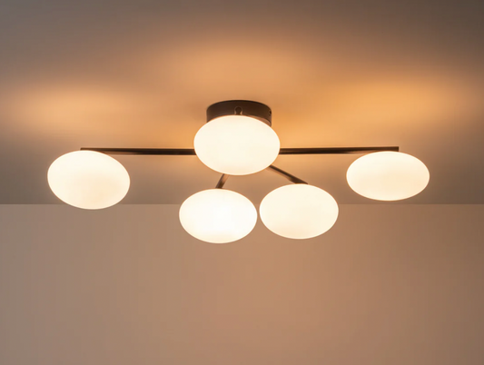 Imperial - 5 light matt black and opal flush, 15x70x55cm
