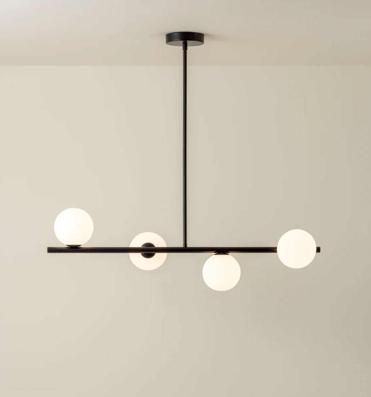 Perch - 4 light matt black and opal pendant bar