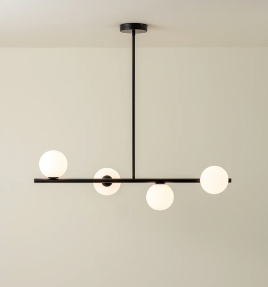 Perch - 4 light matt black and opal pendant bar