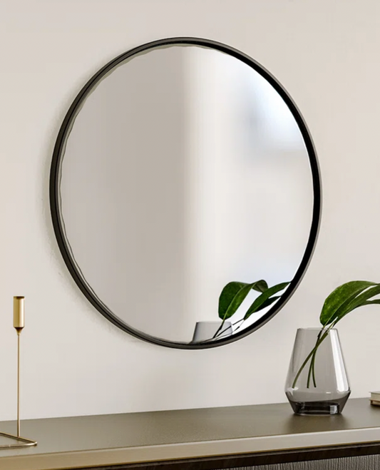 Baum Round Metal Wall Mirror, 50x50cm - Black