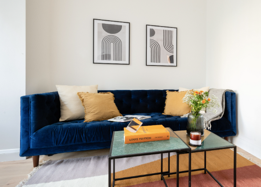 Dark Blue Velvet Chesterfield 3 Seater, 210x90x70cm