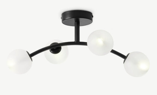 Fabia 4 Flush Light, Black & Frosted Glass