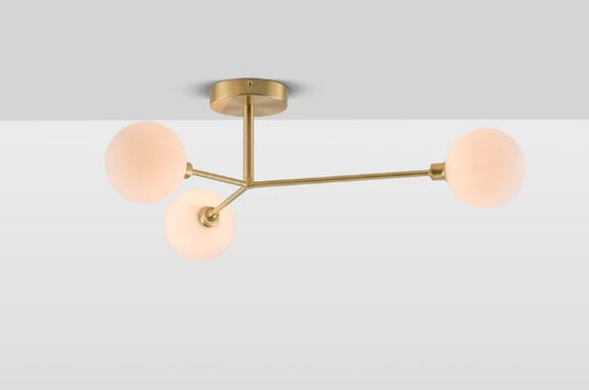 Brass 3 light flush ceiling light, 20x48x64cm