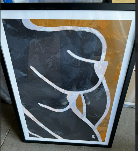 Orange and Black Abstract, 50 x 70cm, framed