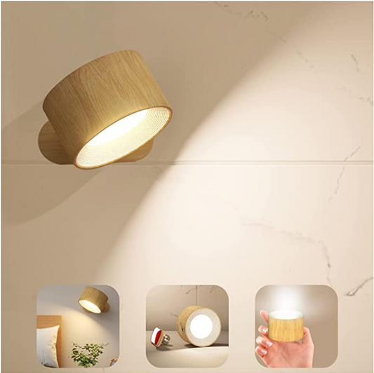 Wall Light LED Wall lamp with Rechargeable Battery Operated, Touch Control 3 Brightness Levels 3 Color Modes Wall Sconces 360° Free Rotation Mordern Dimmable Wall Lights for Living Room Bedrooms