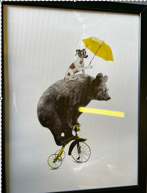 BEAR ON YELLOW BIKE, 30 x 40cm, framed