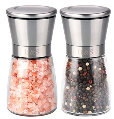 H&S Salt and Pepper Grinder Mill Salt and Pepper Shakers Brushed Stainless Steel Glass Body