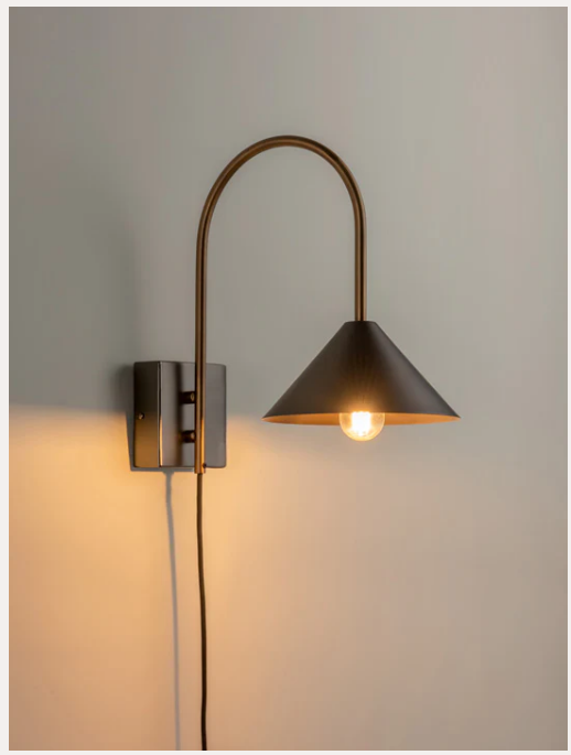 Orta - 1 light antique silver and burnished brass cone wall light