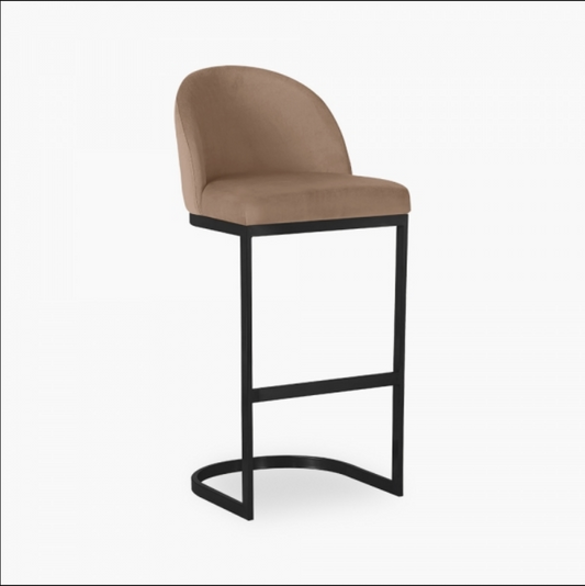 Matteo Bar Stool With Backrest, Taupe Recycled Velvet & Black, 100x44x45cm