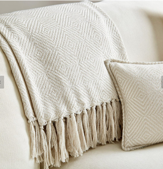 Diamond Knit Sofa Throw 1.5m X 2m - White/Stone