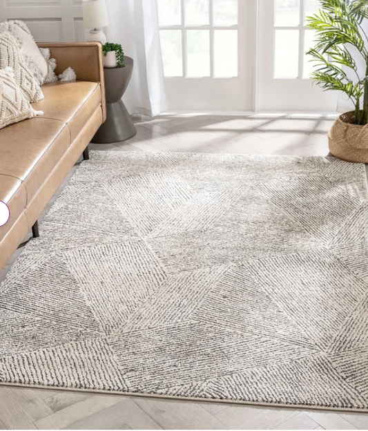 Malaga Enzo Geometric Lines Power Loom Beige Rug, 160x220cm