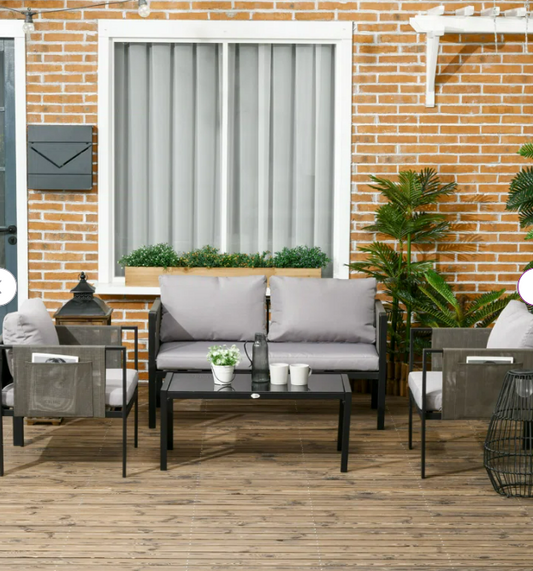 Leonydus Metal 4 - Person Seating Group with Cushions