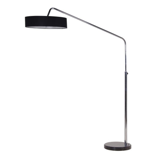 Chrome Floor Lamp with Black Shade, H:184 x W:150cm