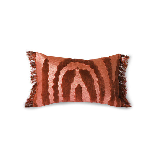 Fringed Velvet Tiger Cushion Red (25x40)